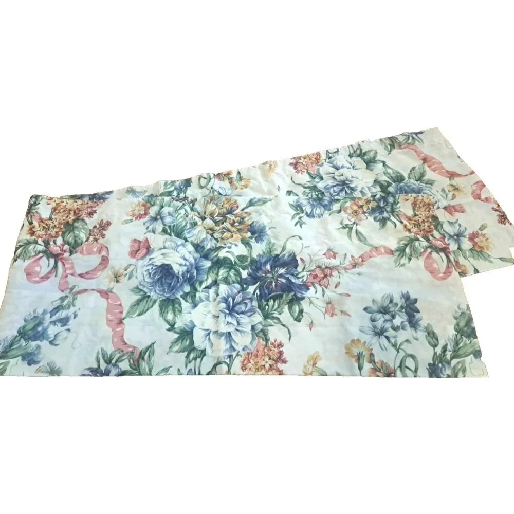 Vintage Pouf Valance Balloon Blue Floral Pink Ribbon Butterfly Cottage 17x86